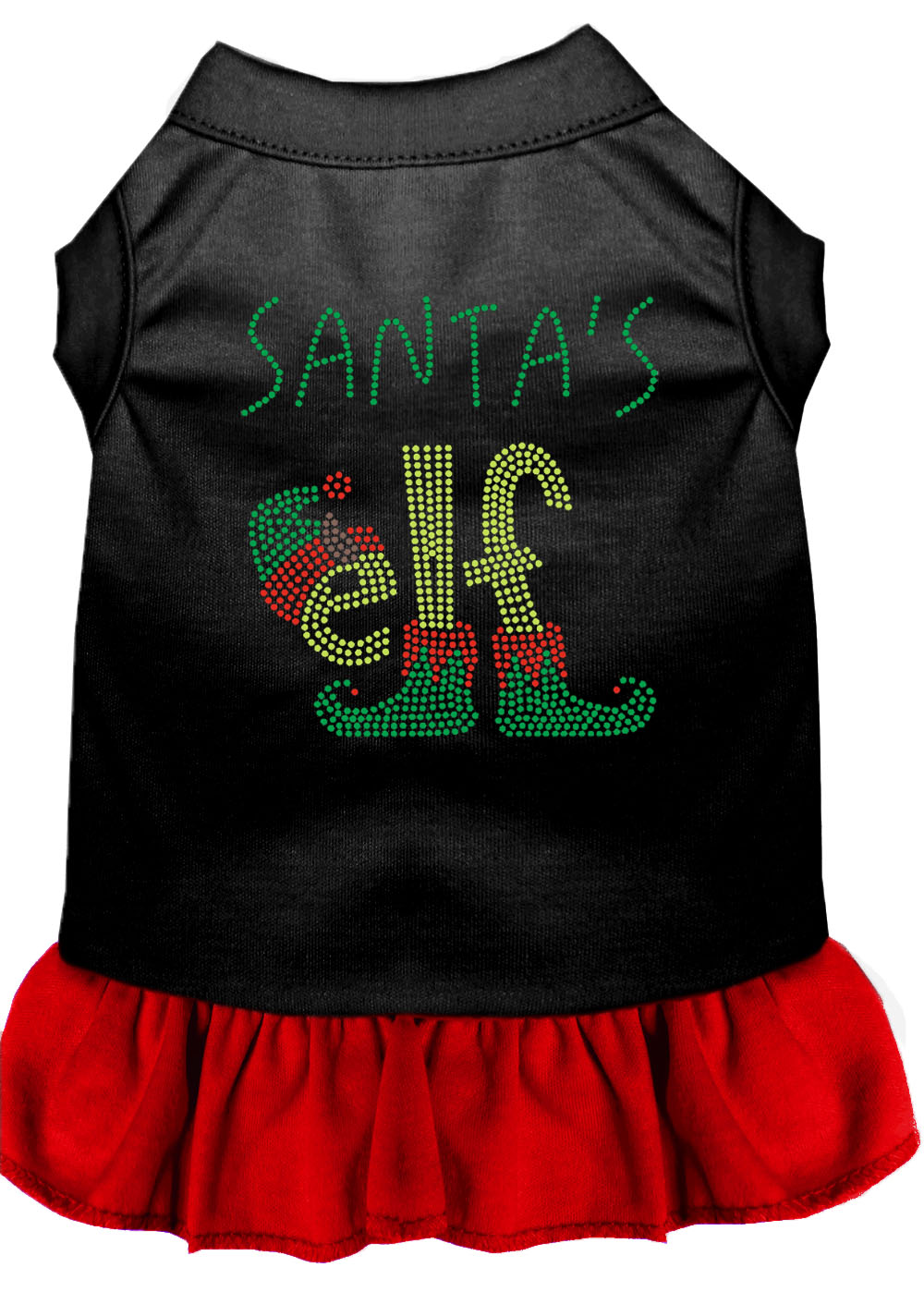 Santa's Elf Rhinestone Dog Dress Black with Red XXL